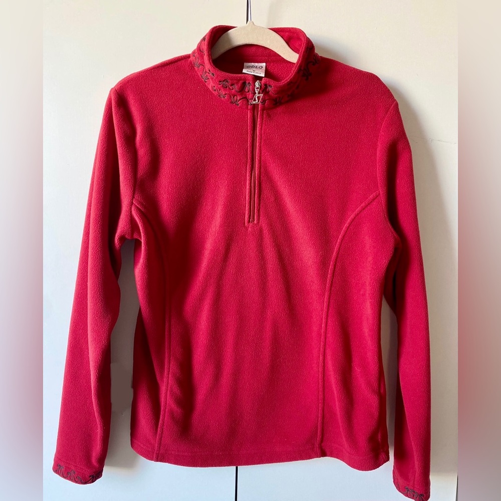Odlo Women’s Red Fleece Quarter Zip Pullover with Embroidered Collar